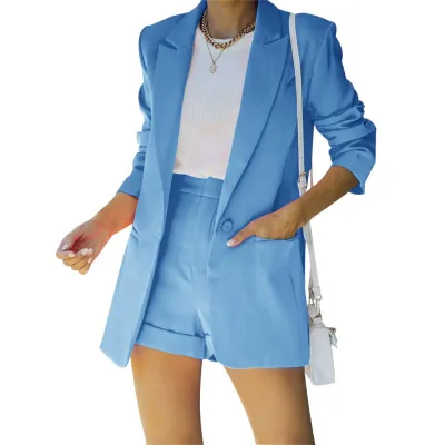 Women's Casual Commuter Wind Solid Color Lapel Suit Shorts Two-Piece Set