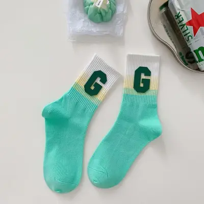 Women's Fashion Gradient Letter Combed Cotton Knee High Socks