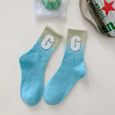 Women's Fashion Gradient Letter Combed Cotton Knee High Socks