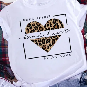 Women Casual Loose Fit Short Sleeve T-Shirt with 3D Heart Print