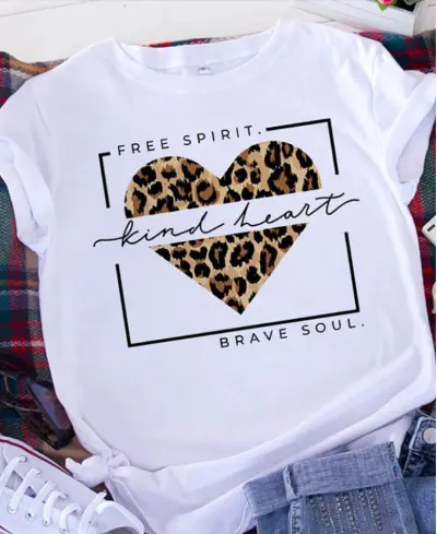 Women Casual Loose Fit Short Sleeve T-Shirt with 3D Heart Print