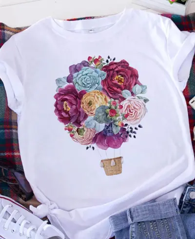 Women Casual Loose Fit Short Sleeve T-Shirt with 3D Heart Print