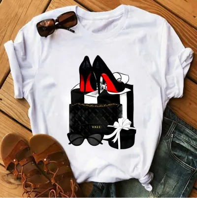 Women's Fashion Geometric Print Round Neck Short Sleeve T-Shirt