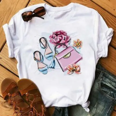 Women's Fashion Geometric Print Round Neck Short Sleeve T-Shirt
