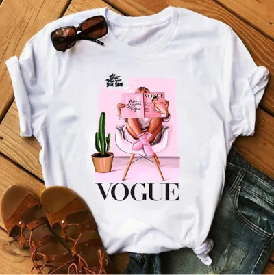 Women's Princess Geometric Print Short-Sleeved T-Shirt - Modal Blend Loose Fit
