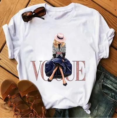 Women's Princess Geometric Print Short-Sleeved T-Shirt - Modal Blend Loose Fit