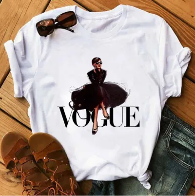Women's Princess Geometric Print Short-Sleeved T-Shirt - Modal Blend Loose Fit