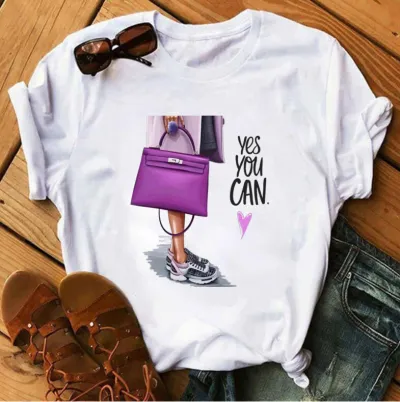 Women's Princess Geometric Print Short-Sleeved T-Shirt - Modal Blend Loose Fit