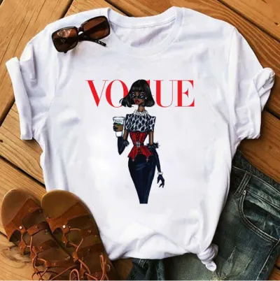 Women's Princess Geometric Print Short-Sleeved T-Shirt - Modal Blend Loose Fit