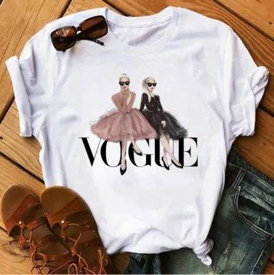 Women's Princess Geometric Print Short-Sleeved T-Shirt - Modal Blend Loose Fit