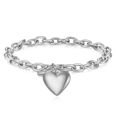 Valentine Day Women Fashion Simple Stainless Steel Heart-Shaped Bracelet