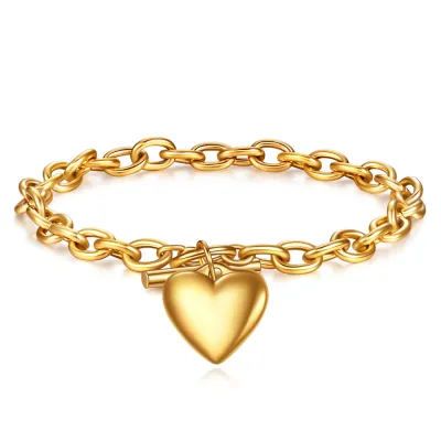 Valentine Day Women Fashion Simple Stainless Steel Heart-Shaped Bracelet