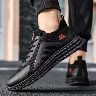 Men Casual Basic Flat Lace-Up Thick-Soled Mesh Sneakers