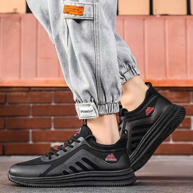 Men Casual Basic Flat Lace-Up Thick-Soled Mesh Sneakers