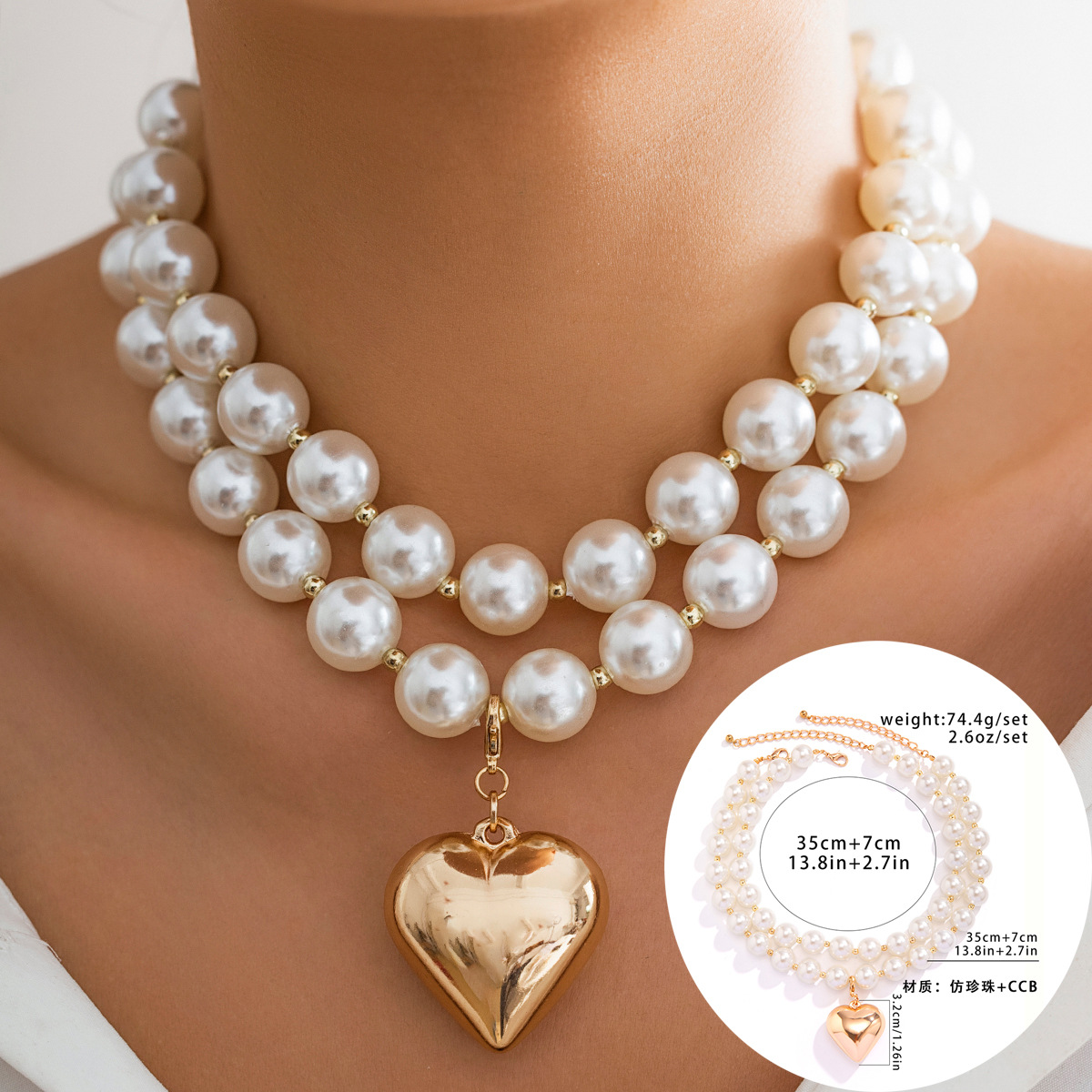 Wholesale Women Fashion Exaggerated Beaded Big Heart Beaded
