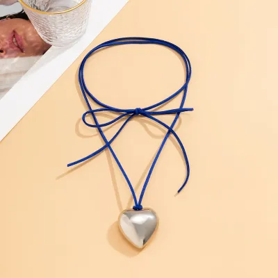 Women Simple Adjustable Wax Line Large Heart Pendant Necklace