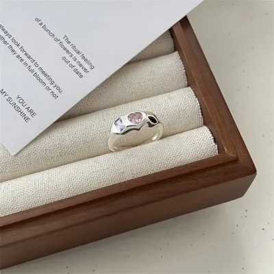 Women Fashion Simple Multicolor Heart-Shaped Rhinestone Ring