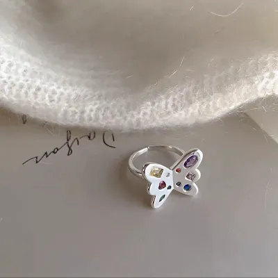 Women Fashion Simple Multicolor Heart-Shaped Rhinestone Ring
