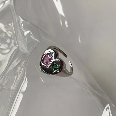Women Fashion Simple Multicolor Heart-Shaped Rhinestone Ring