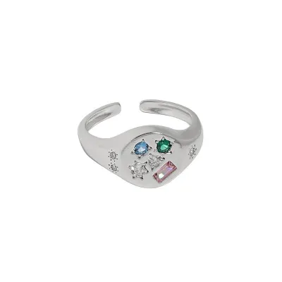 Women Fashion Simple Multicolor Heart-Shaped Rhinestone Ring