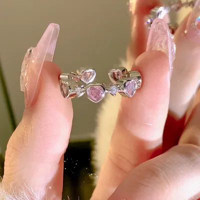 Women Fashion Simple Multicolor Heart-Shaped Rhinestone Ring