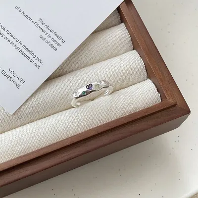 Women Fashion Simple Multicolor Heart-Shaped Rhinestone Ring