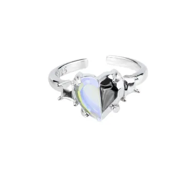 Women Fashion Simple Multicolor Heart-Shaped Rhinestone Ring