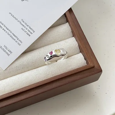 Women Fashion Simple Multicolor Heart-Shaped Rhinestone Ring