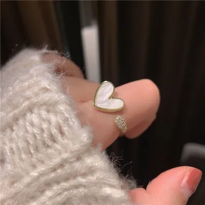Women Simple Fashion Heart Shaped Shell Opening Ring