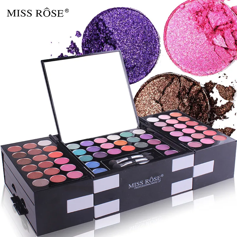 MISS ROSE Women Natural Non-Smudge 142 Color Eye Shadow 3 Color Blush 3 Color Eyebrow Powder Makeup Set Box