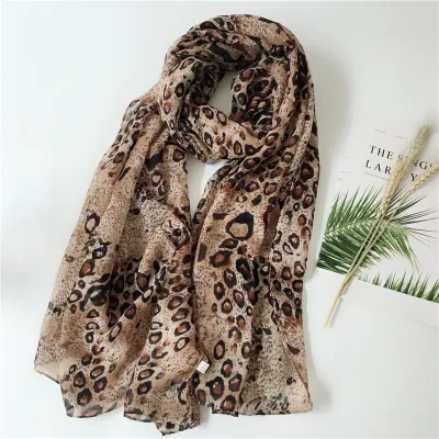 Women Fashion Classic Leopard Print Sunscreen Beach Bali Yarn Scarf 180*90cm