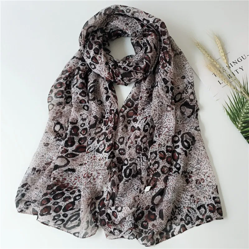 Women Fashion Classic Leopard Print Sunscreen Beach Bali Yarn Scarf 180*90cm