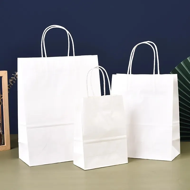 Solid Color Portable Kraft Paper Shopping Bag with Custom Logo