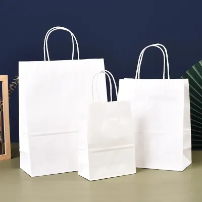 Solid Color Portable Kraft Paper Shopping Bag with Custom Logo