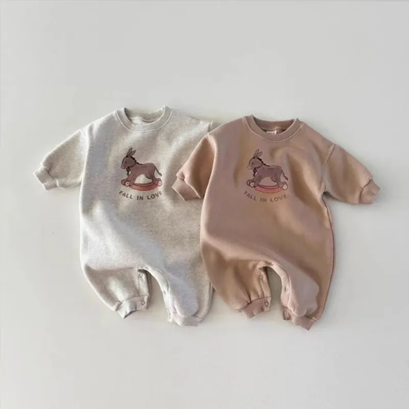 Kids Baby Boys Girls Cute Cartoon Animal Print Long Sleeve Round Neck Bodysuit Cotton Pullover Neutral