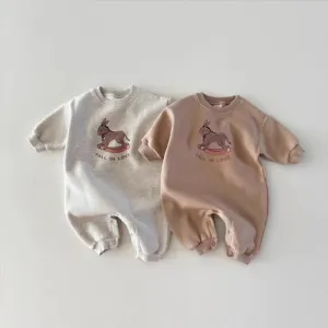 Kids Baby Boys Girls Cute Cartoon Animal Print Long Sleeve Round Neck Bodysuit Cotton Pullover Neutral