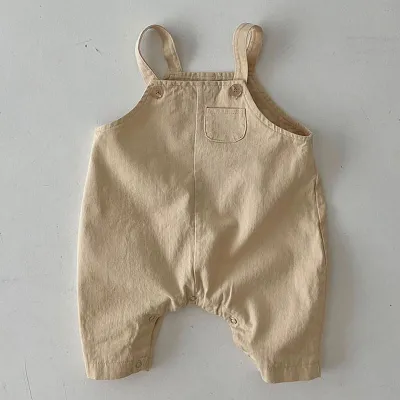 Kids Baby Boys Girls Casual Cute Solid Color Sleeveless Cotton Suspender Romper