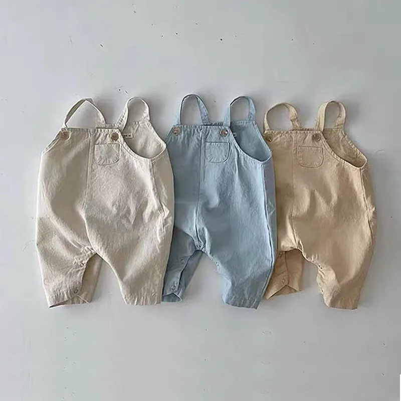 Kids Baby Boys Girls Casual Cute Solid Color Sleeveless Cotton Suspender Romper