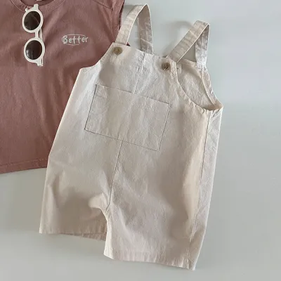 Kids Baby Boys Girls Casual Cute Basic Solid Cotton High Waist Bermuda Suspenders Romper