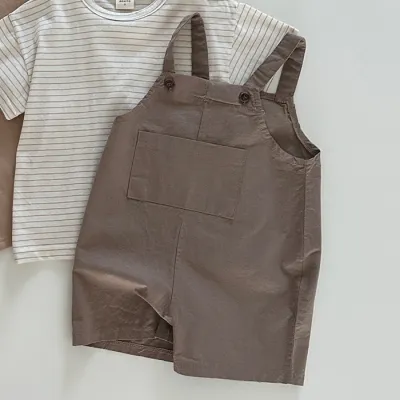 Kids Baby Boys Girls Casual Cute Basic Solid Cotton High Waist Bermuda Suspenders Romper