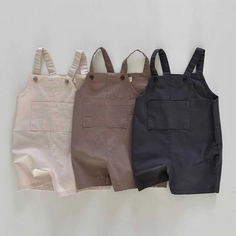 Kids Baby Boys Girls Casual Cute Basic Solid Cotton High Waist Bermuda Suspenders Romper