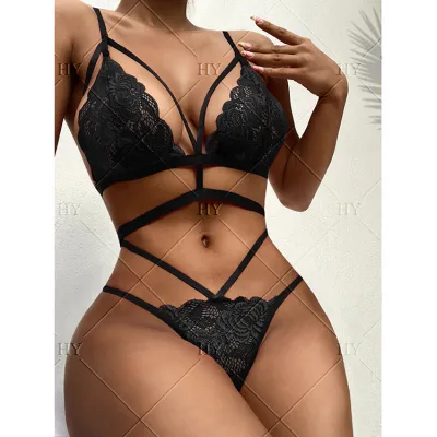 Women Fashion Sexy Lace Sling Hollow Lingerie Set