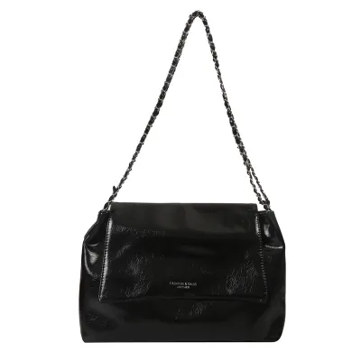 Fashionable Large Capacity PU Chain Shoulder Bag with Flap
