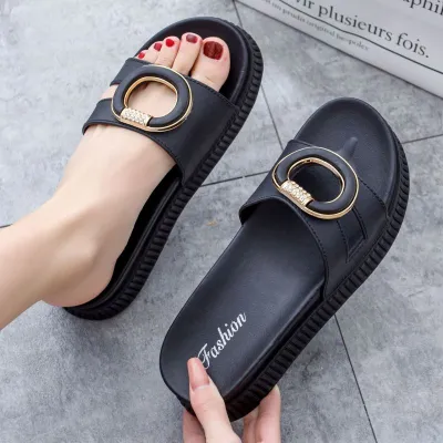 Women Fashion Casual Metal Ring Thick-Soled Slippers