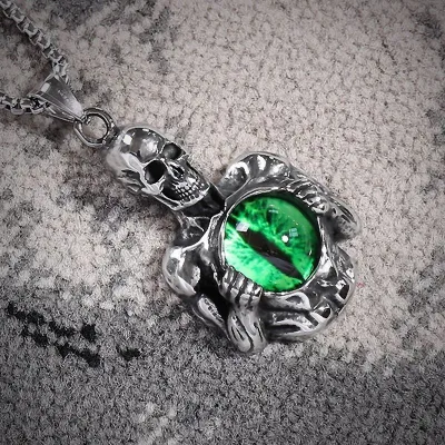 Men Minimalist Retro Gothic Devil Eye Skull Necklace
