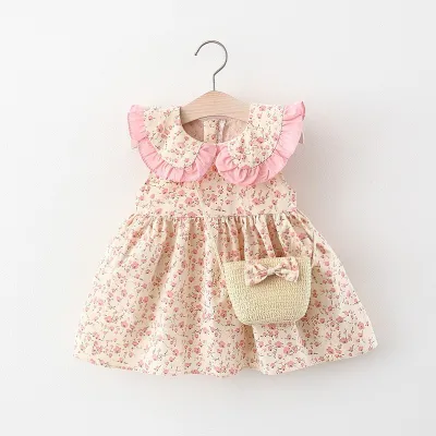 Kids Baby Girls Cute Sweet Tiny Flower Print Sleeveless Round Neck Dress