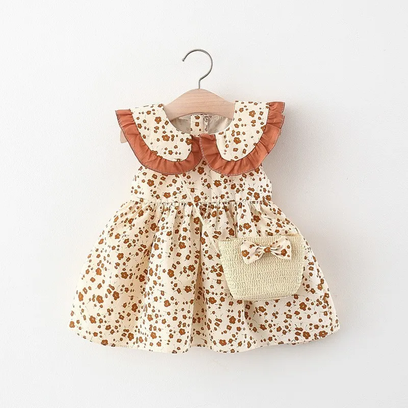 Kids Baby Girls Cute Sweet Tiny Flower Print Sleeveless Round Neck Dress
