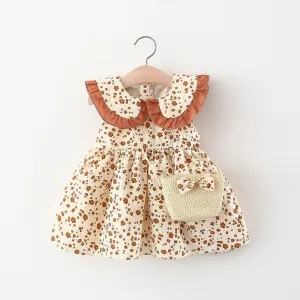 Kids Baby Girls Cute Sweet Tiny Flower Print Sleeveless Round Neck Dress