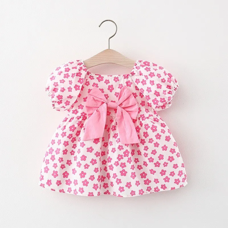 Kids Baby Girls Casual Cute Sweet Flower Print Short Sleeve Round Neck Princess Dress