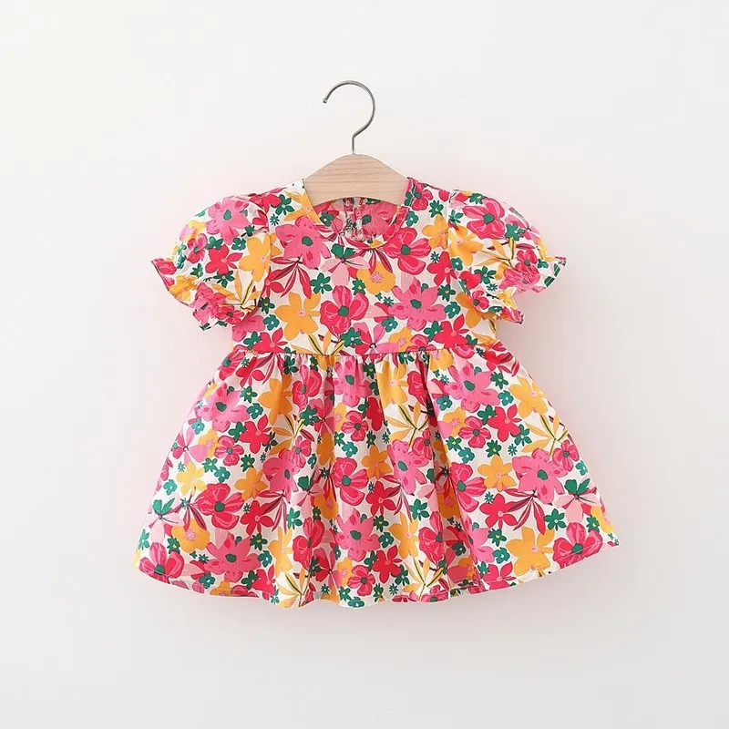 Kids Baby Girls Casual Cute Sweet Floral Short Sleeve Round Neck Dress